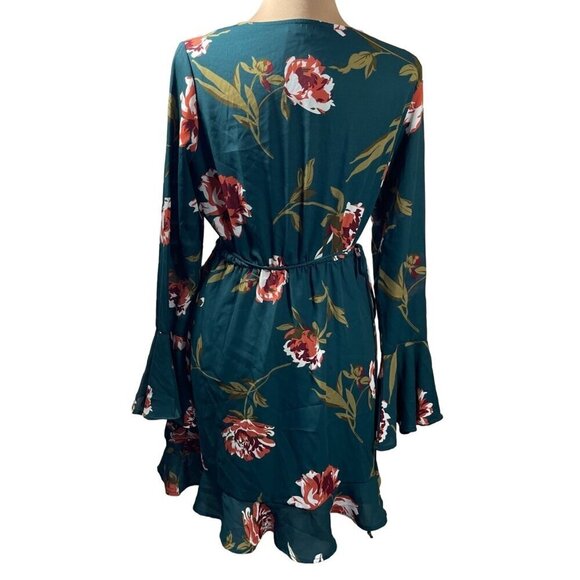 New Pink Lily Dress Remember This Night Evergreen Wrap Fall Floral Size M Medium - Picture 3 of 8